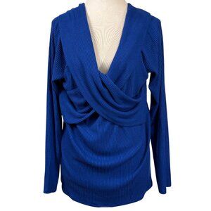 Loft NWT Royal Blue Ribbed Knit Long Sleeve Crossover V-Neck Top Size XXL